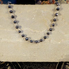 Vintage Black Diamond Long Link Necklace with 18ct White Gold and Diamond Clasp