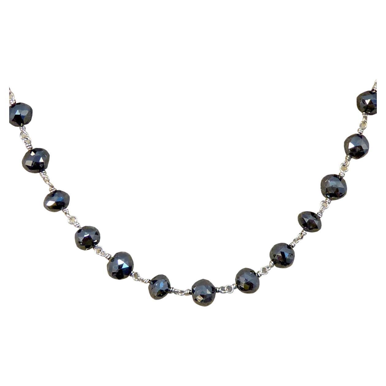 Vintage Black Diamond Long Link Necklace with 18ct White Gold and Diamond Clasp For Sale
