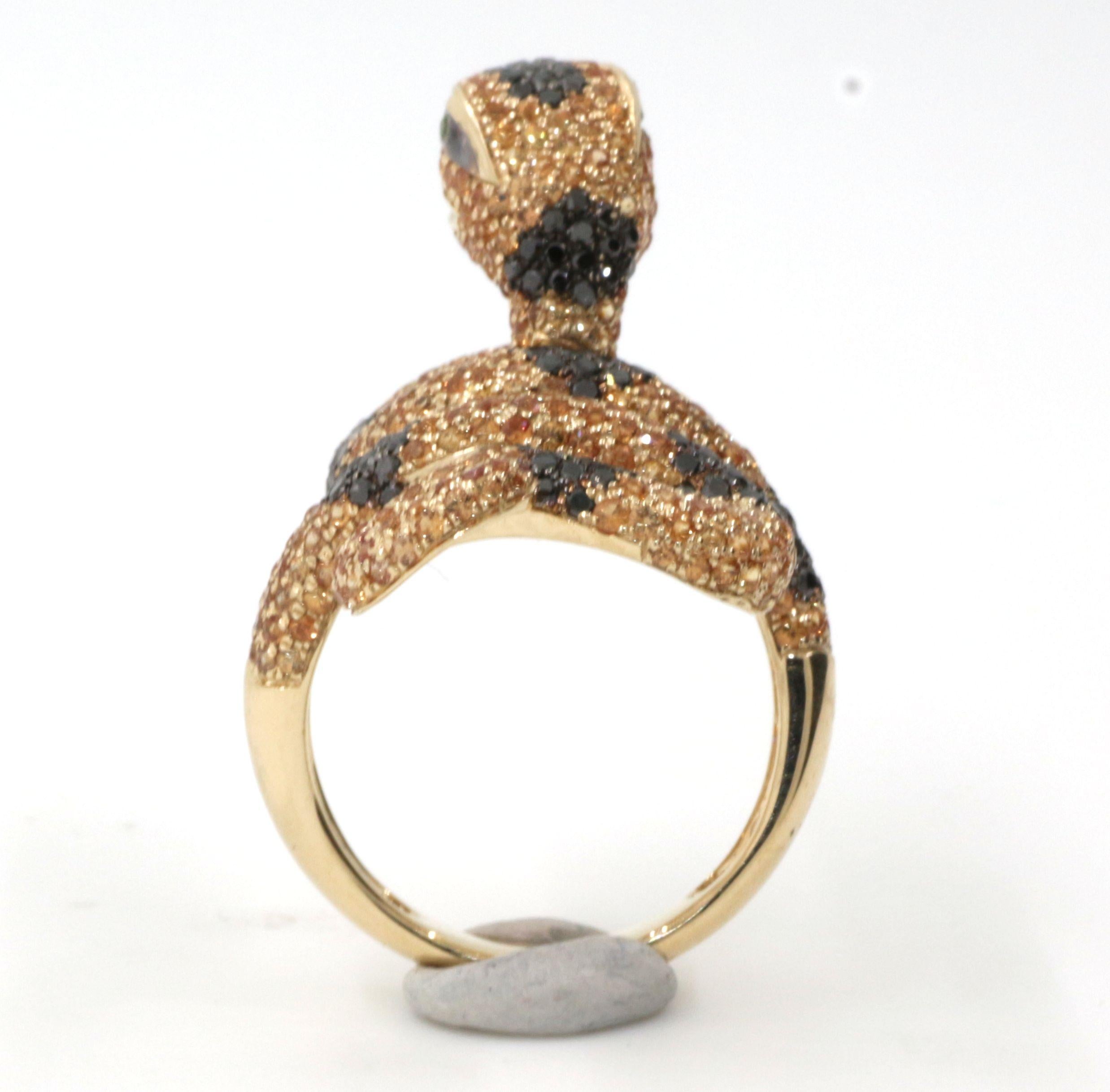 Schwarzer Diamant-Gelb-Saphir-Schlangenring aus 14 Karat Gelbgold (Moderne)