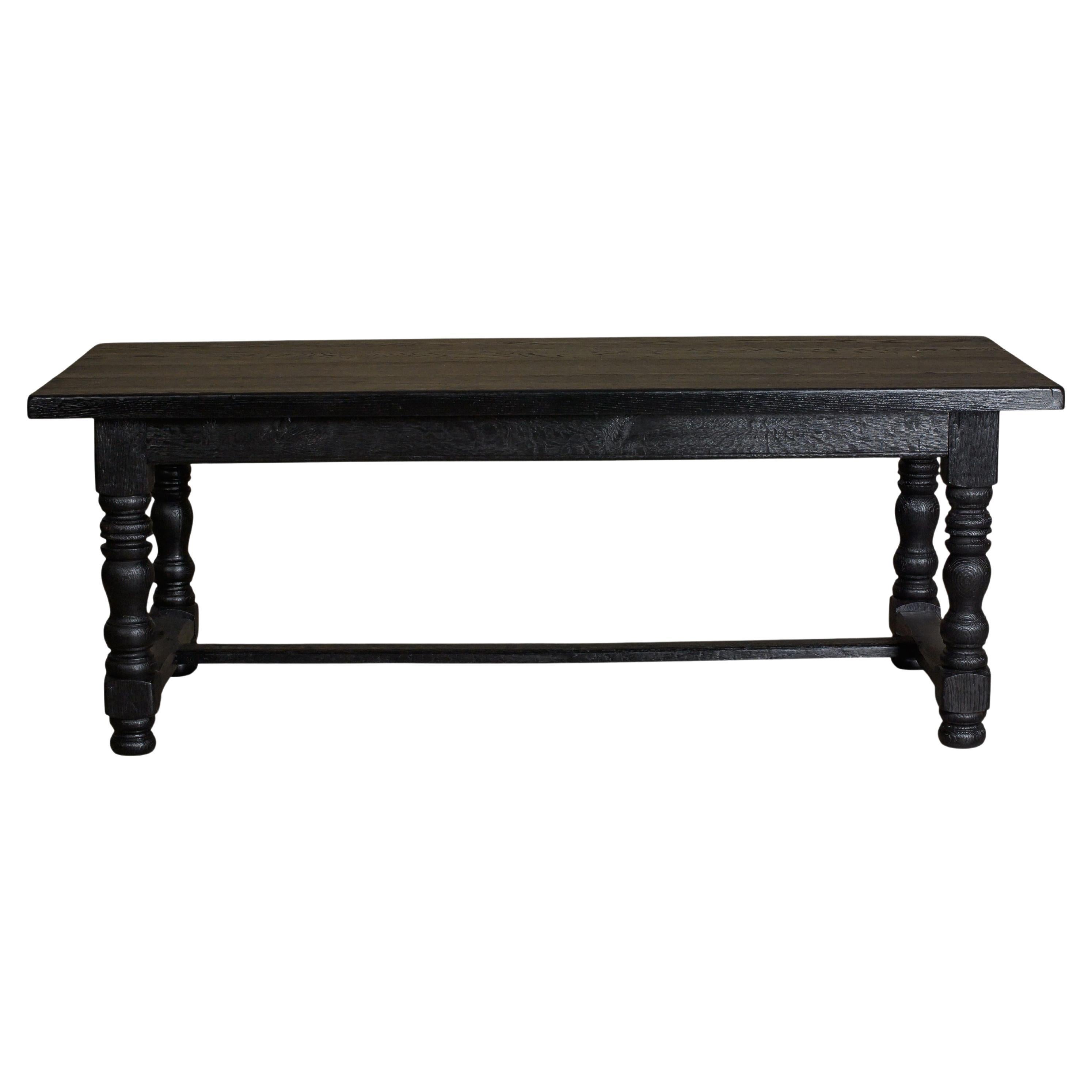 Vintage Black Dining Table with Spindle Legs For Sale