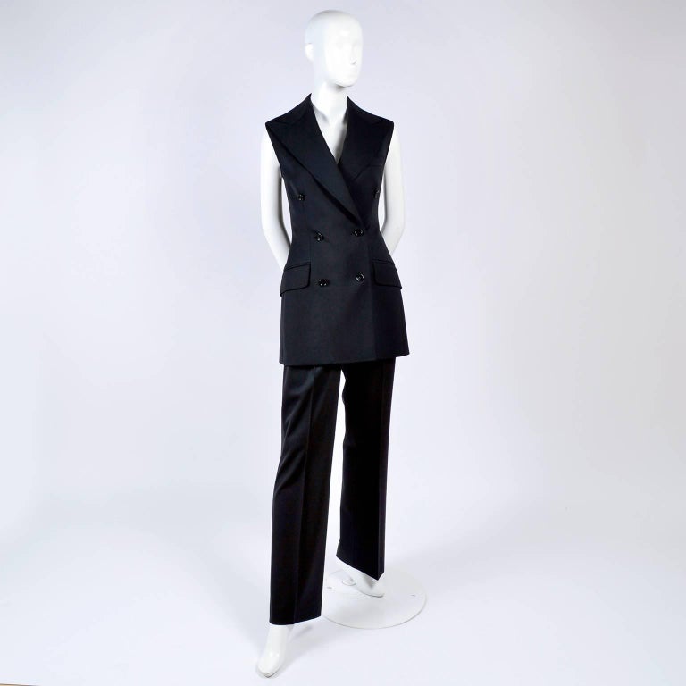 Dolce and Gabbana Vintage Black Trouser Suit with High Waist Pants and ...
