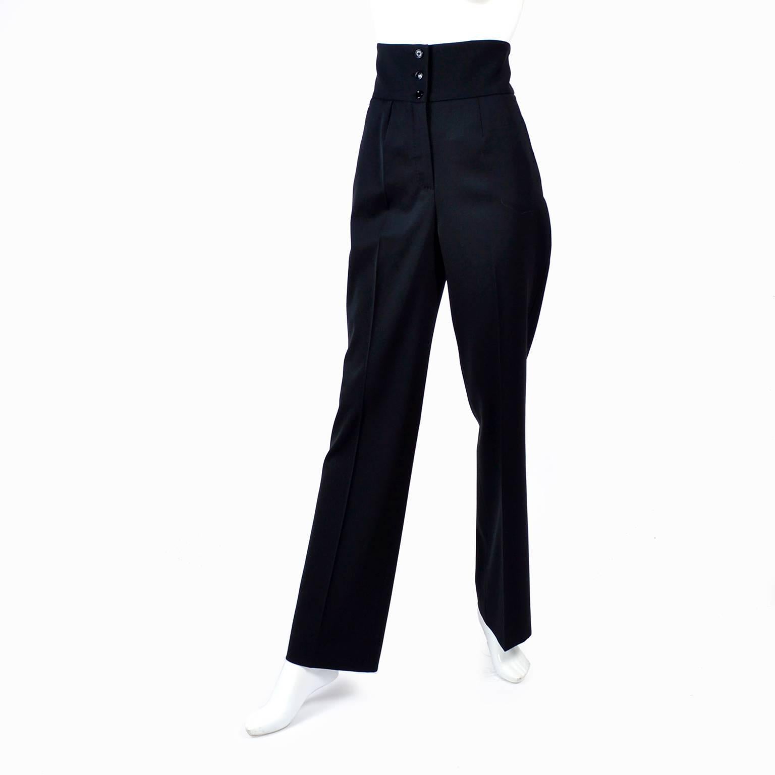 Women's Dolce & Gabbana Vintage Black Trouser Suit with High Waist Pants and Long Vest