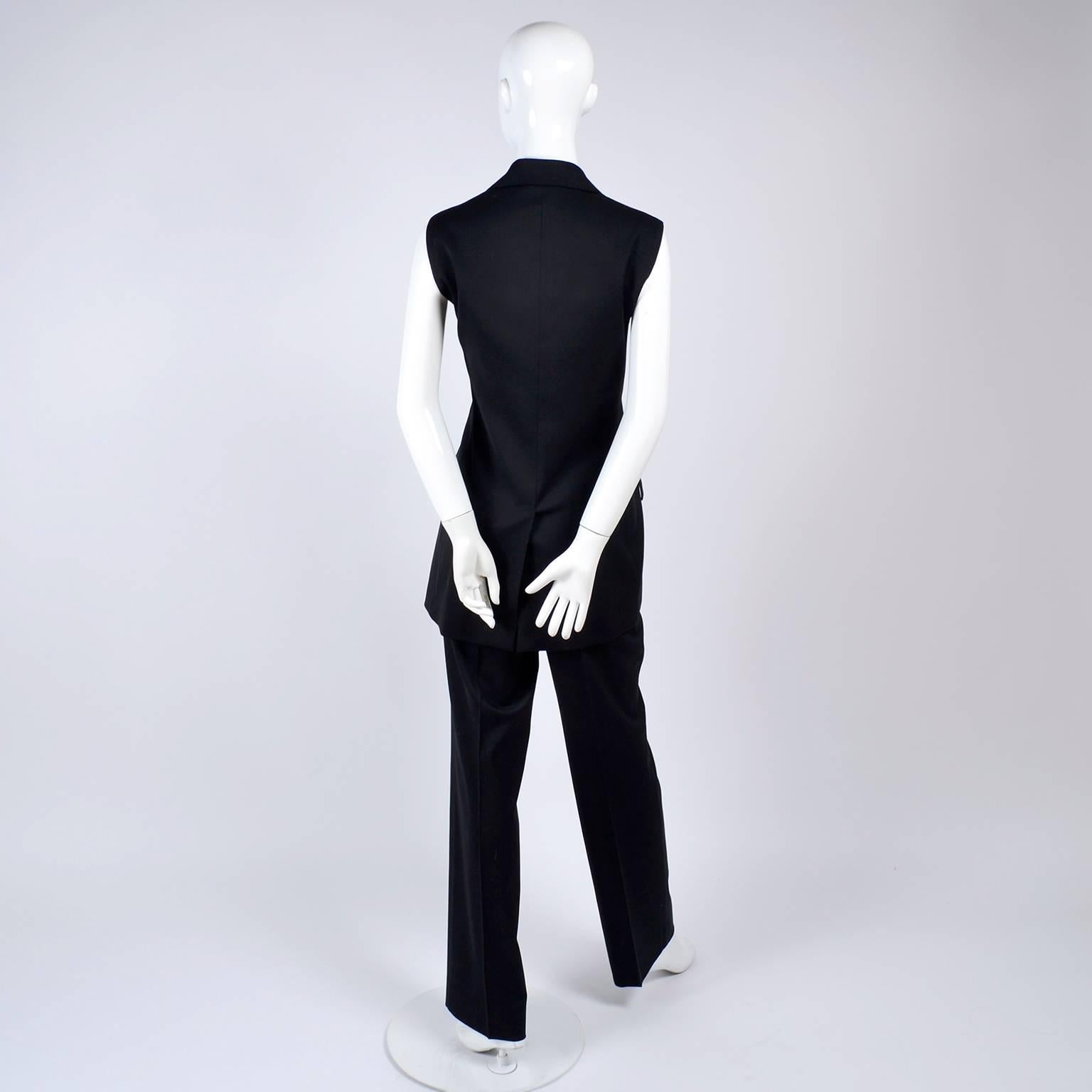 Dolce & Gabbana Vintage Black Trouser Suit with High Waist Pants and Long Vest 1