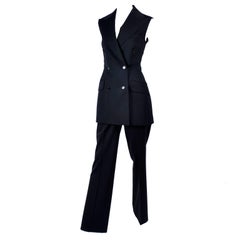 Dolce & Gabbana Vintage Black Trouser Suit with High Waist Pants and Long Vest