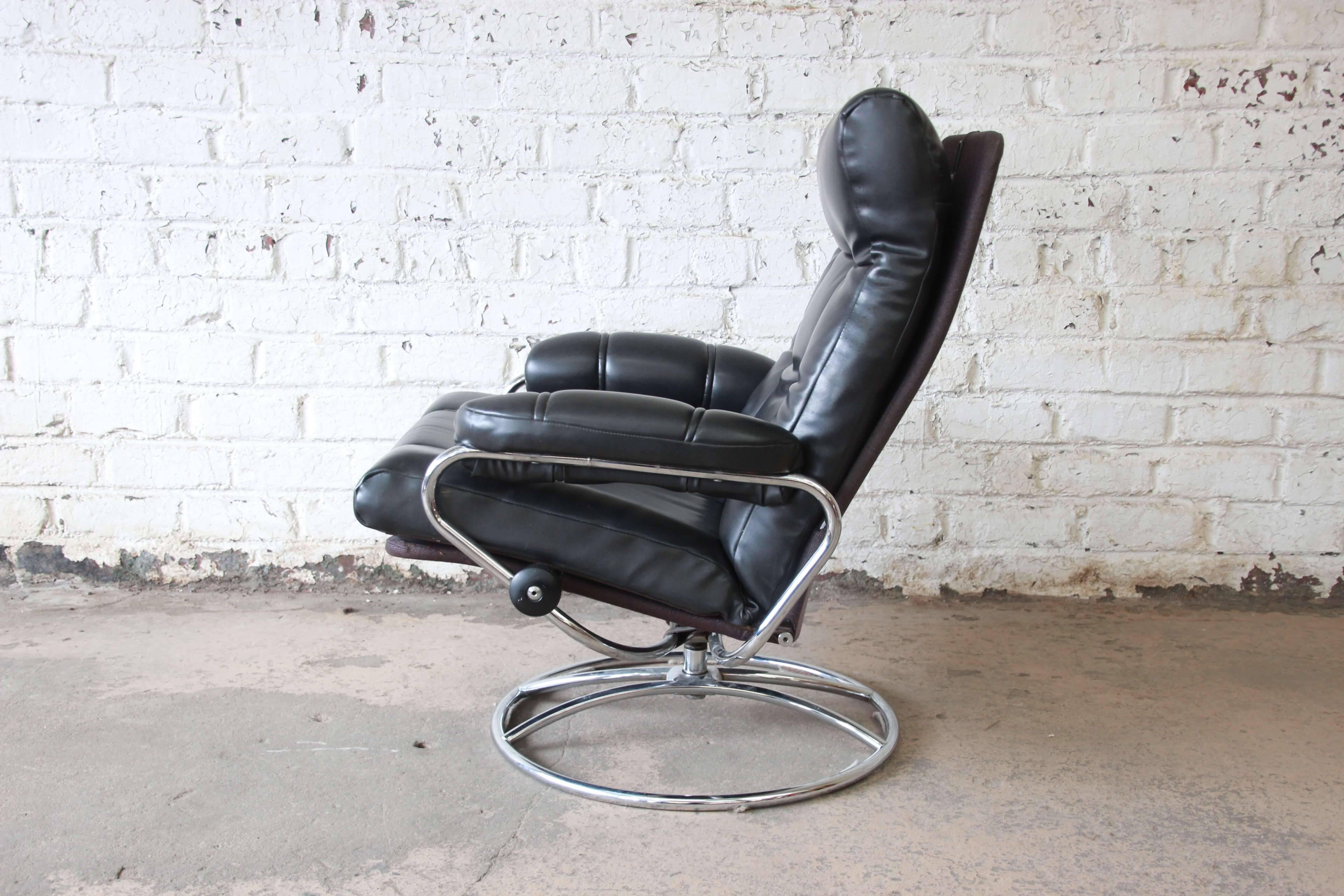 Late 20th Century Vintage Black Ekornes Stressless Chair and Ottoman