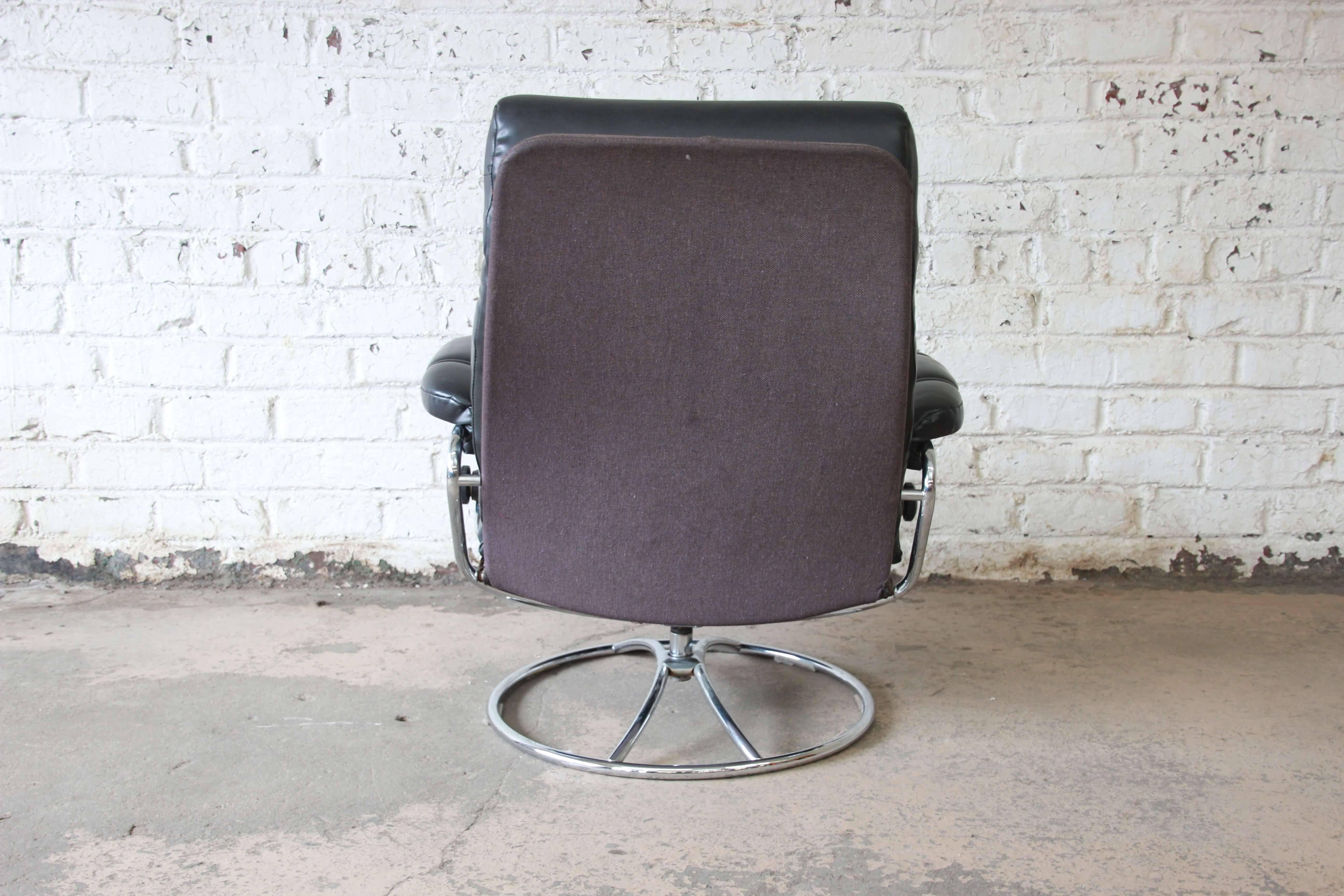 Chrome Vintage Black Ekornes Stressless Chair and Ottoman