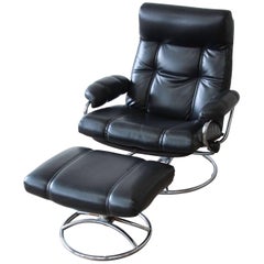 Vintage Black Ekornes Stressless Chair and Ottoman