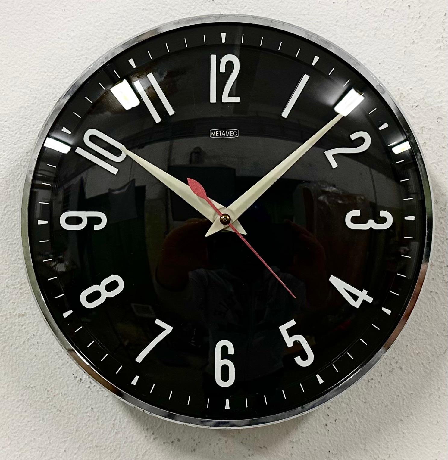 Industrial Vintage Black Electric Wall Clock from Metamec, 1970s
