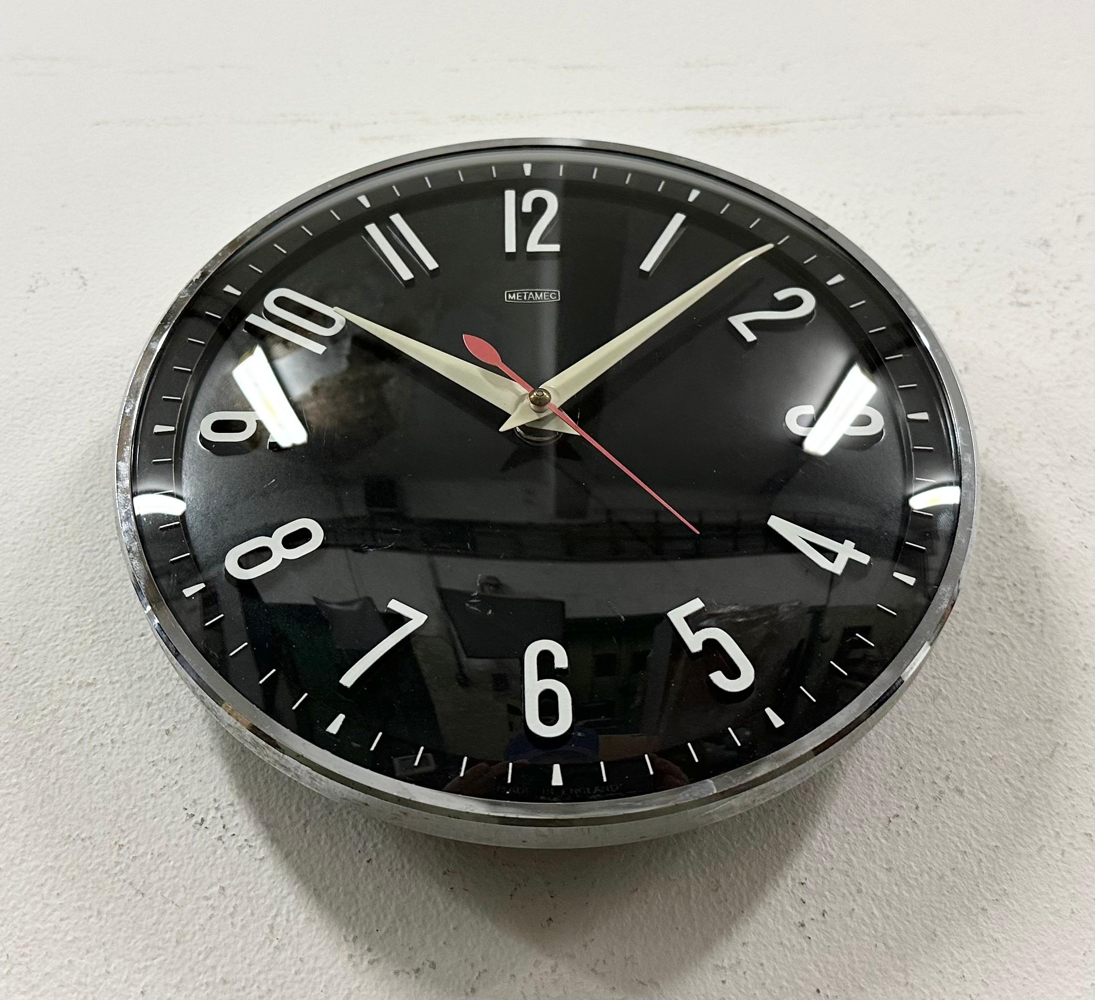 Glass Vintage Black Electric Wall Clock from Metamec, 1970s