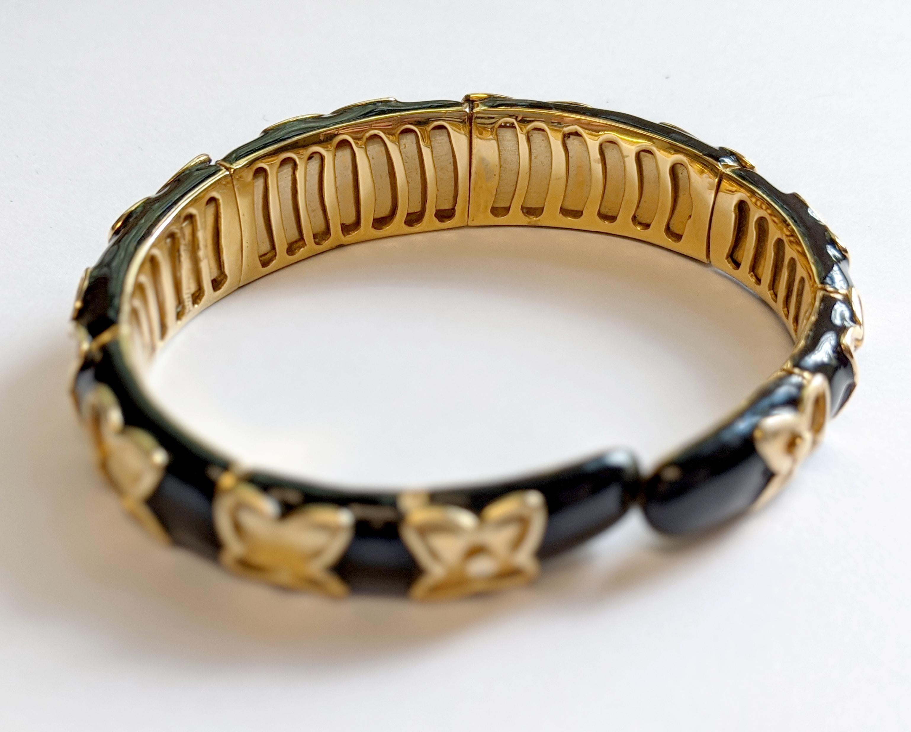 Round Cut Vintage Black Enamel and Diamond Cuff Bracelet