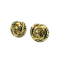 Vintage Black Enamel Earrings by Elizabeth Gage 1970s 18K Yellow Gold