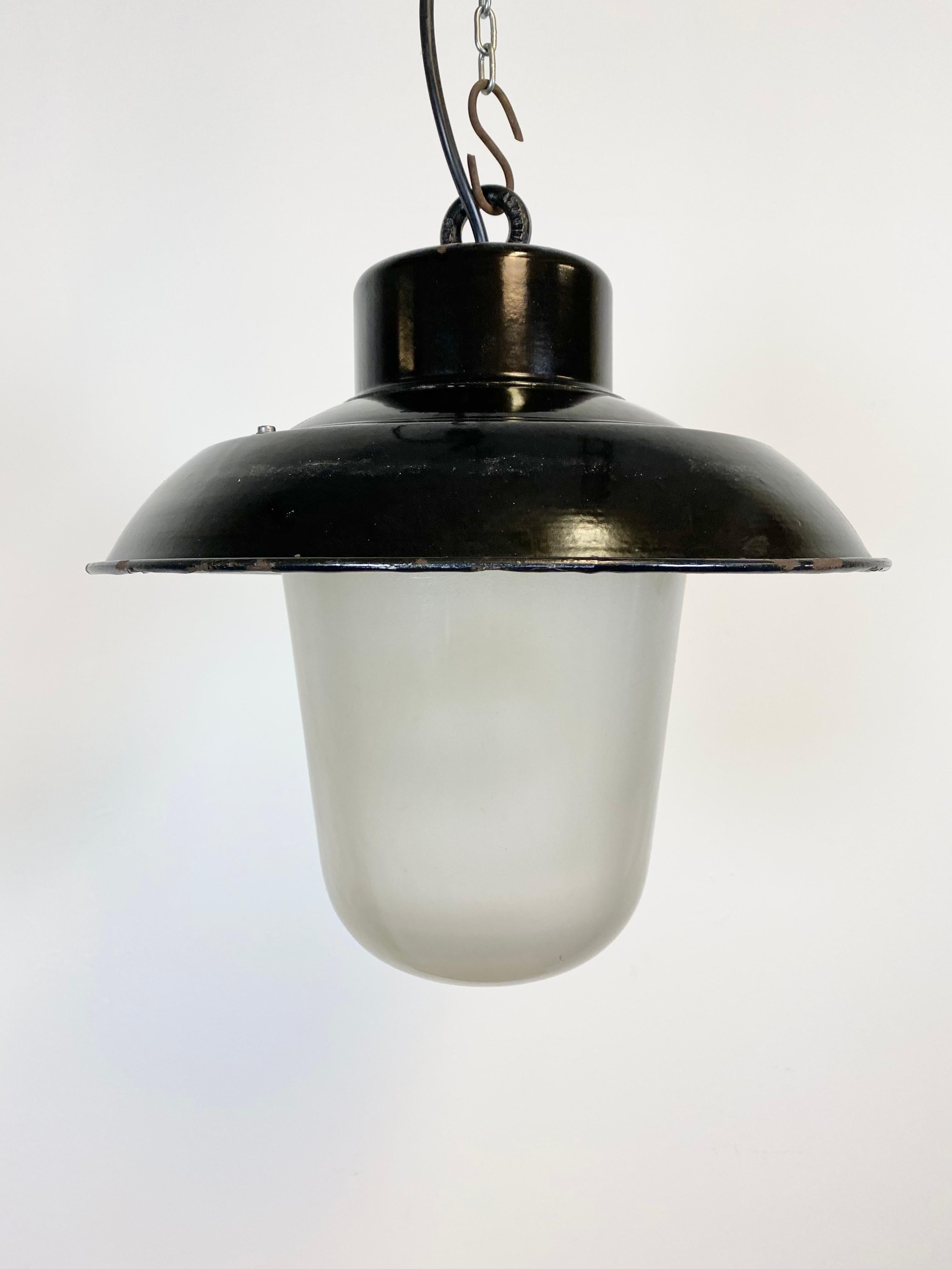 Industrial Vintage Black Enamel Factory Hanging Light, 1960s