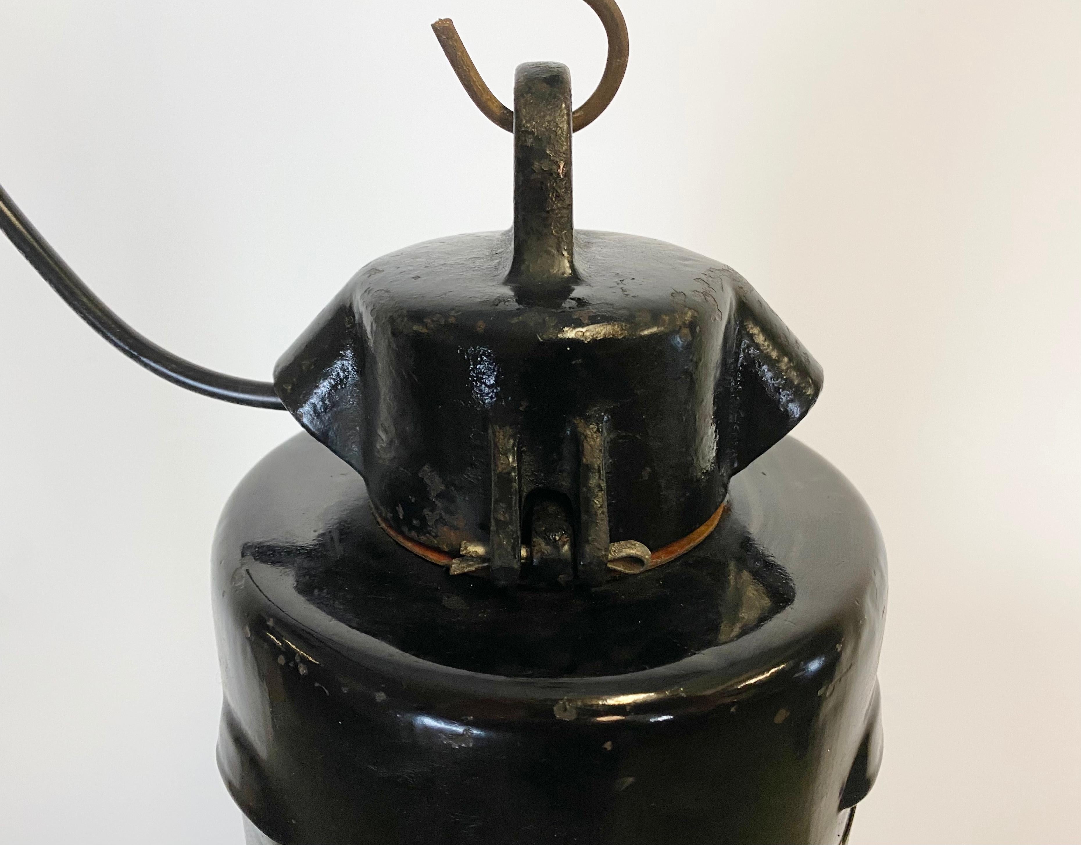 Czech Vintage Black Enamel Factory Lamp, 1950s