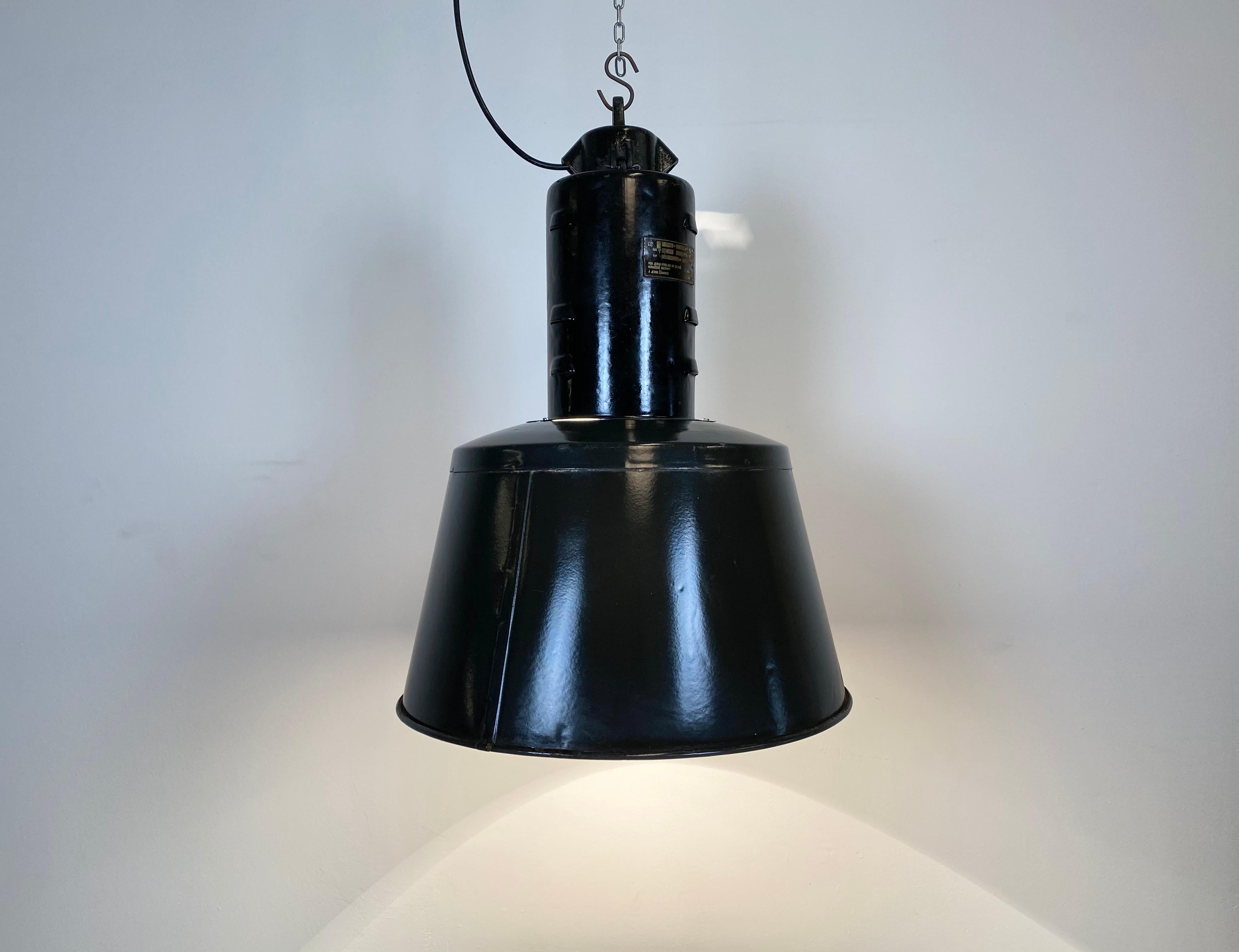 Vintage Black Enamel Factory Lamp, 1950s 2