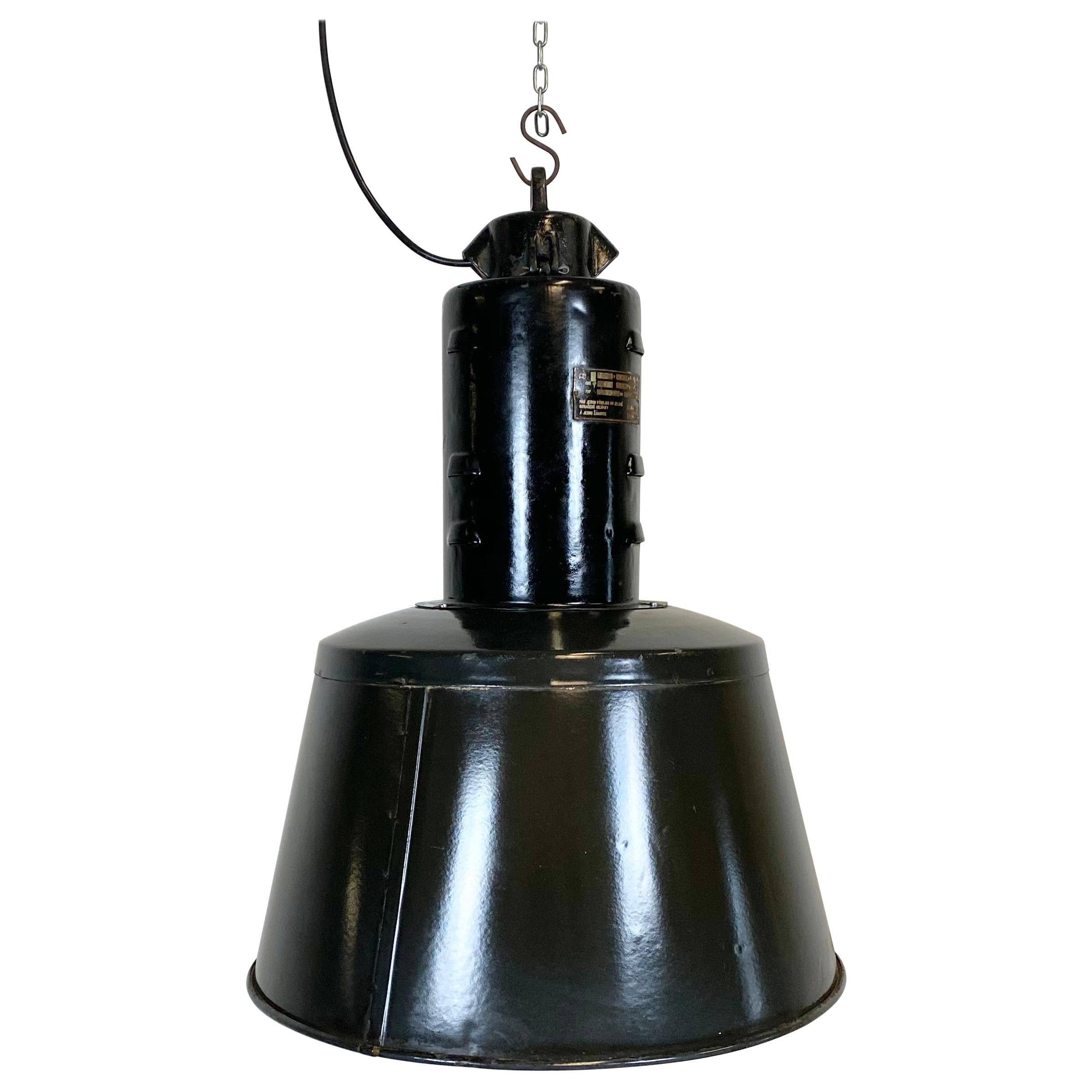 Vintage Black Enamel Factory Lamp, 1950s