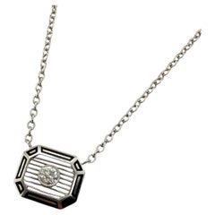 Collar Colgante Vintage de Diamantes Filigrana de Esmalte Negro