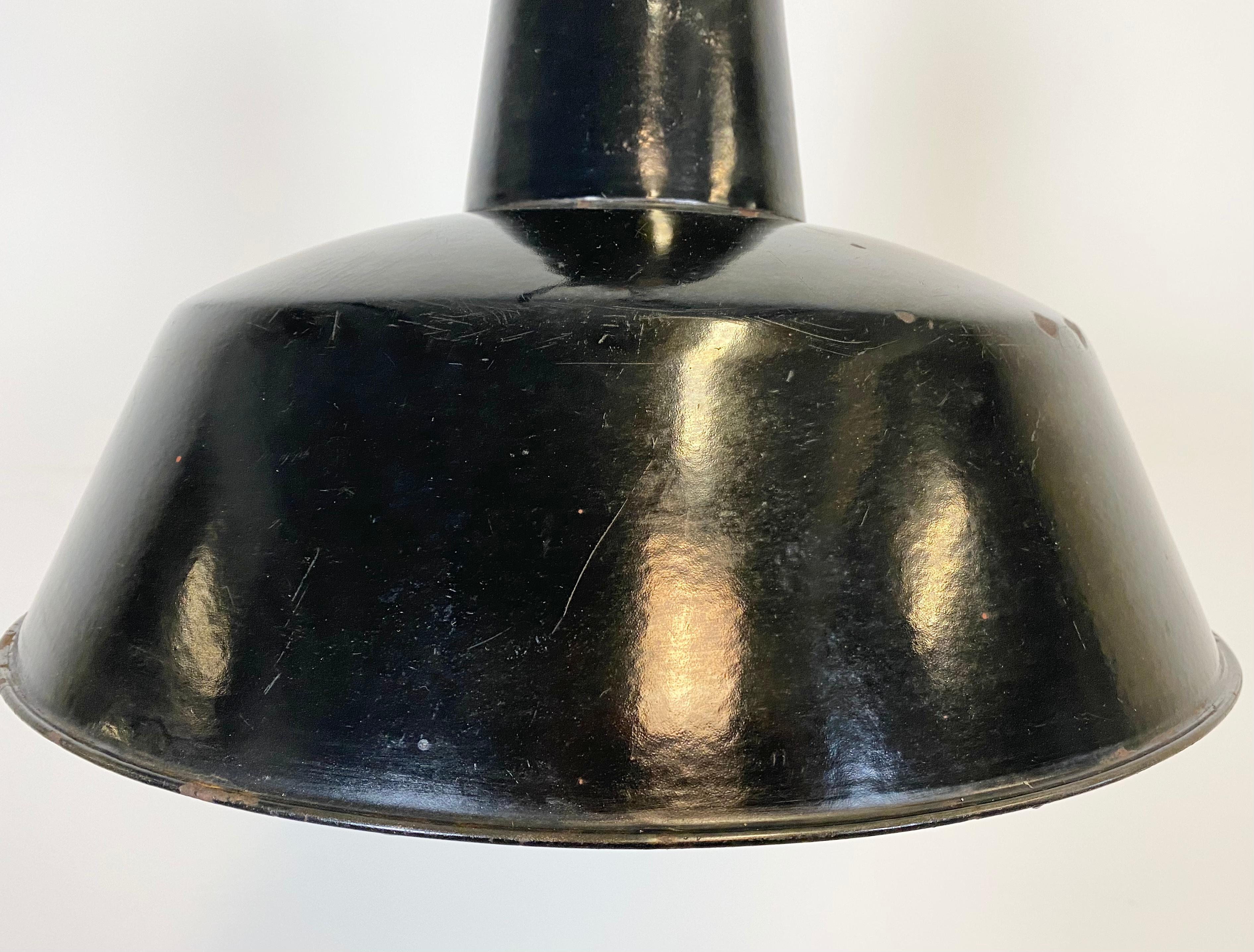 Czech Vintage Black Enamel Industrial Factory Pendant Lamp, 1930s For Sale