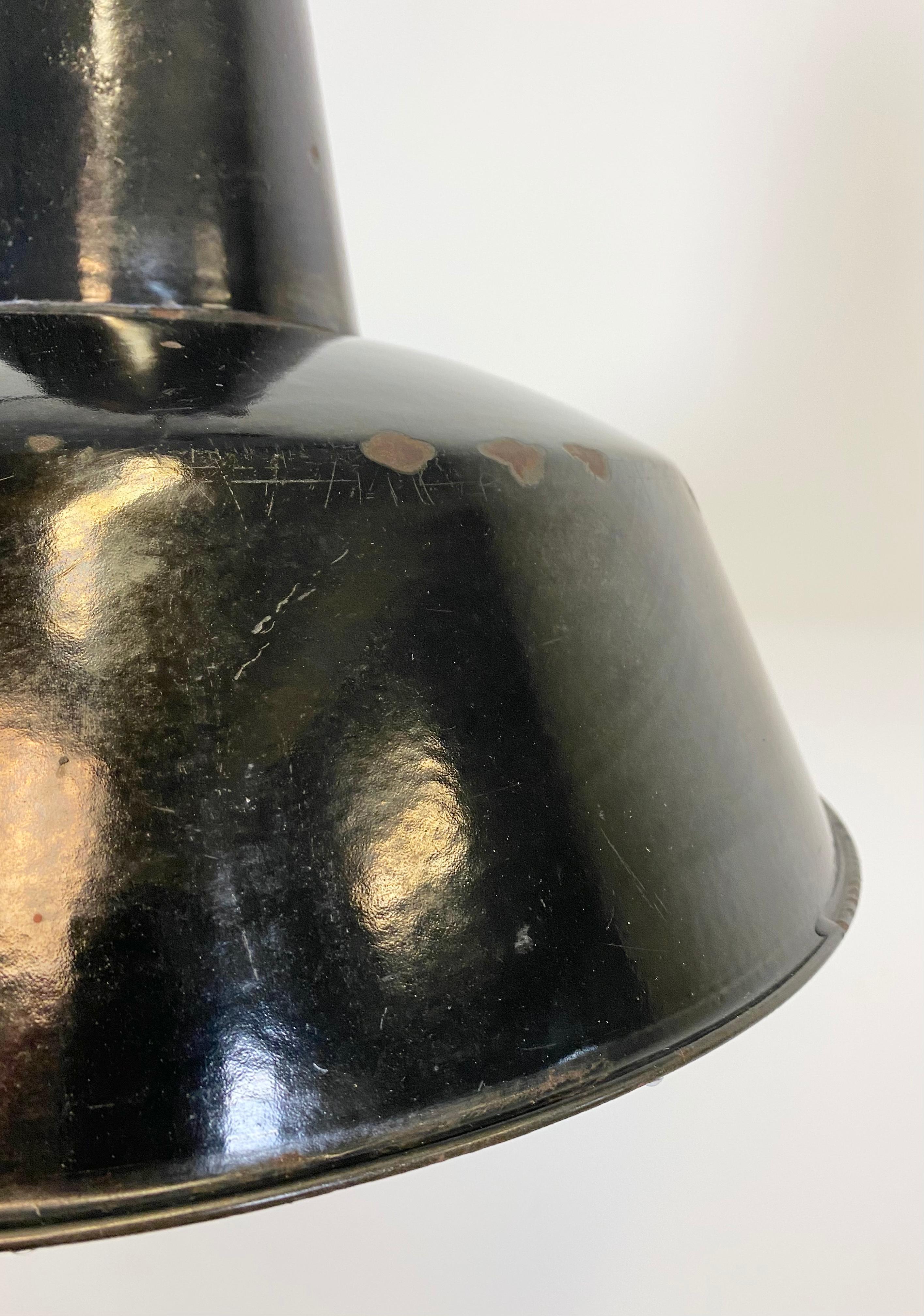 Cast Vintage Black Enamel Industrial Factory Pendant Lamp, 1930s For Sale