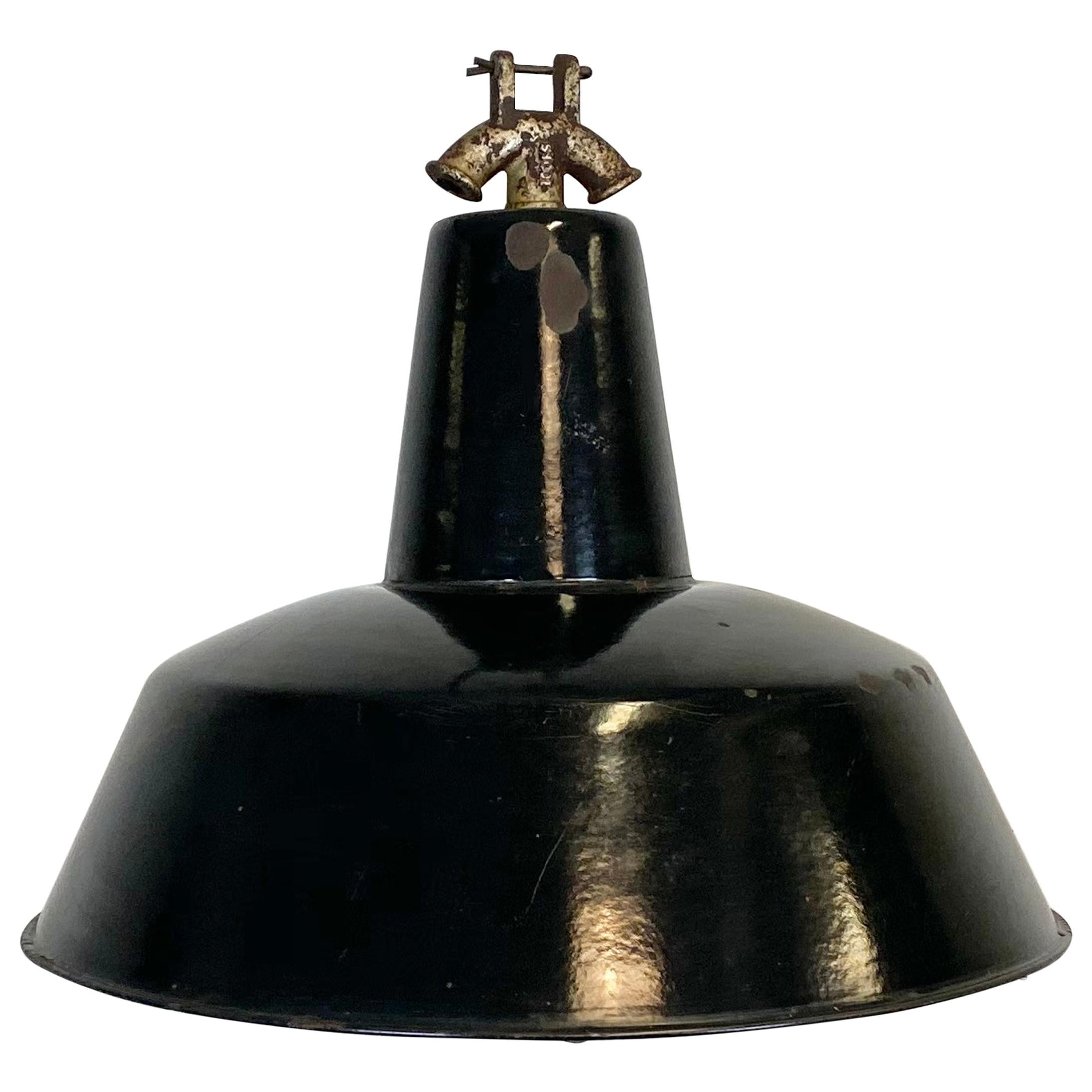 Vintage Black Enamel Industrial Factory Pendant Lamp, 1930s