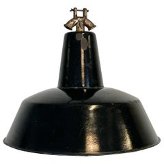 Antique Black Enamel Industrial Factory Pendant Lamp, 1930s