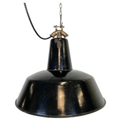Vintage Black Enamel Industrial Factory Pendant Lamp, 1930s