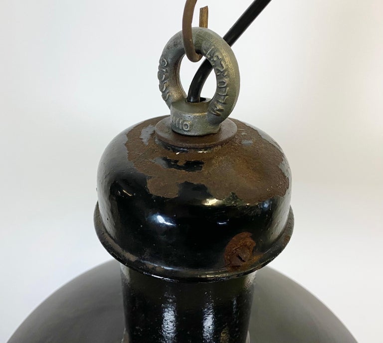 Czech Vintage Black Enamel Industrial Pendant Light, 1930s For Sale