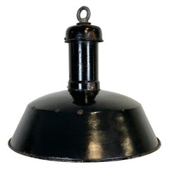 Antique Black Enamel Industrial Pendant Light, 1930s