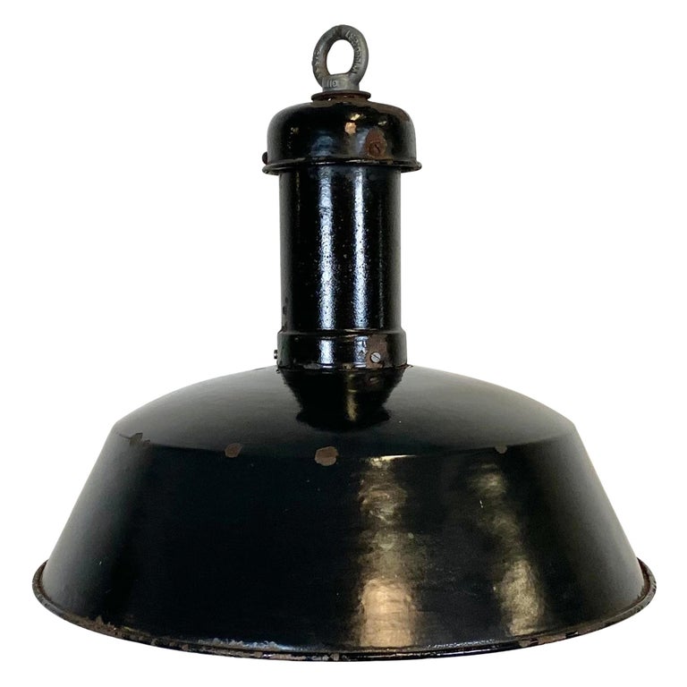 Vintage Black Enamel Industrial Pendant Light, 1930s For Sale