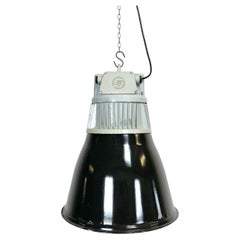 Vintage Black Enamel Industrial Pendant Light, 1960s