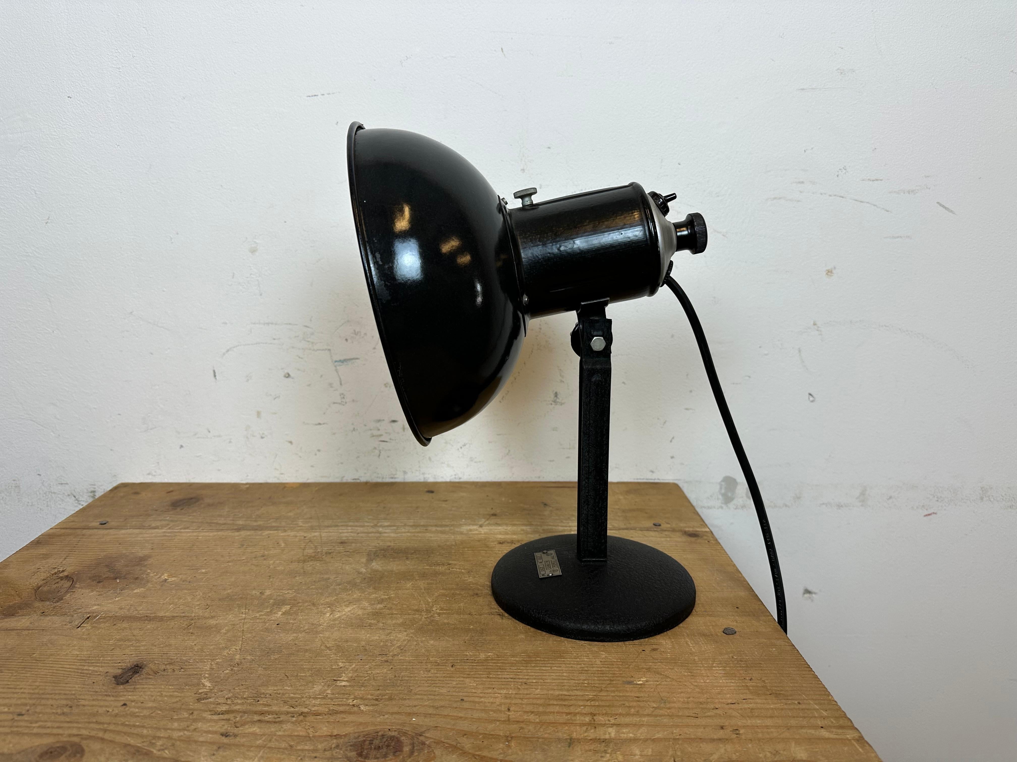 Czech Vintage Black Enamel Table Photo Lamp, 1950s For Sale