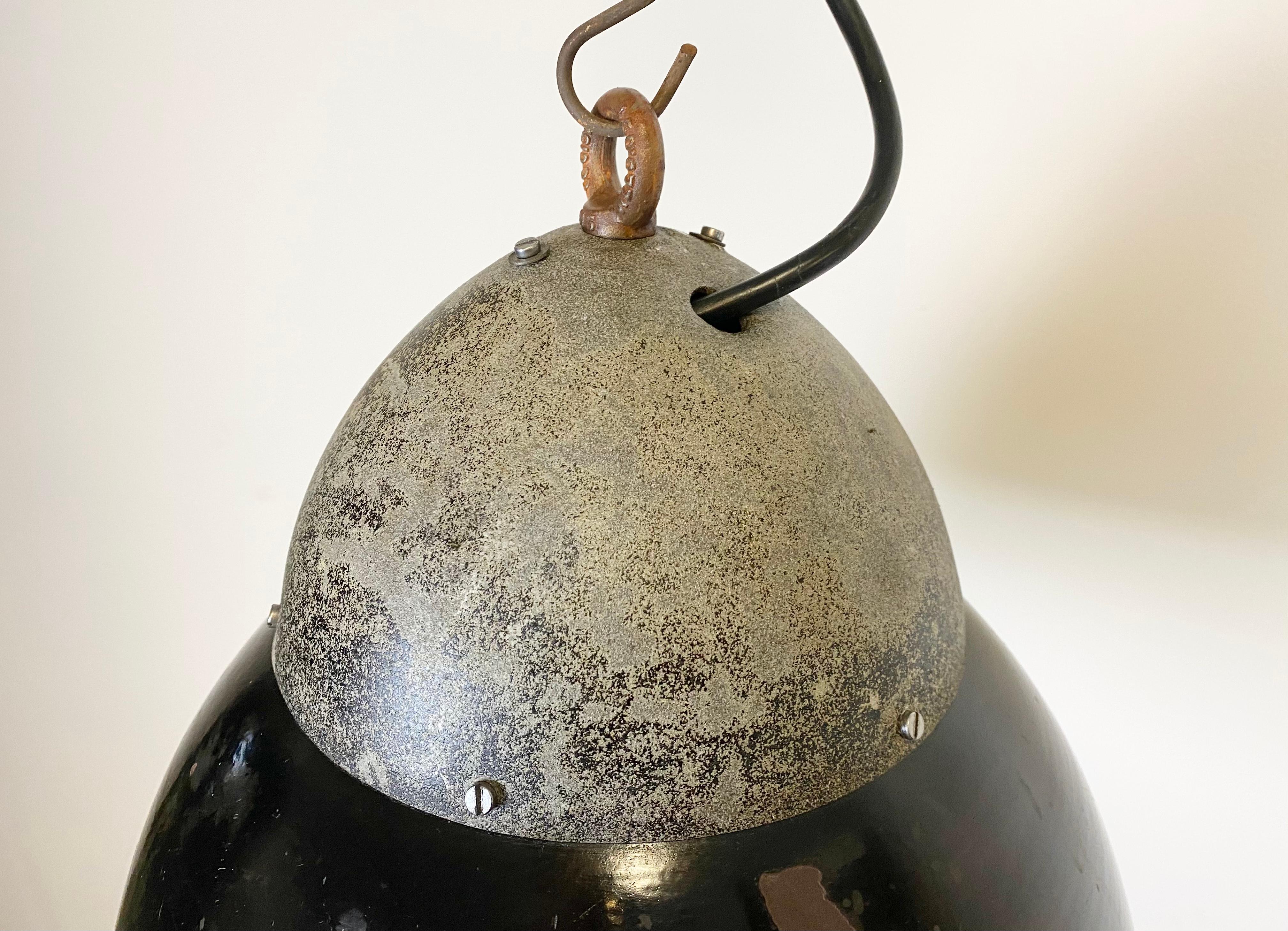 Industrial Vintage Black Enameled Hanging Lamp, 1930s For Sale