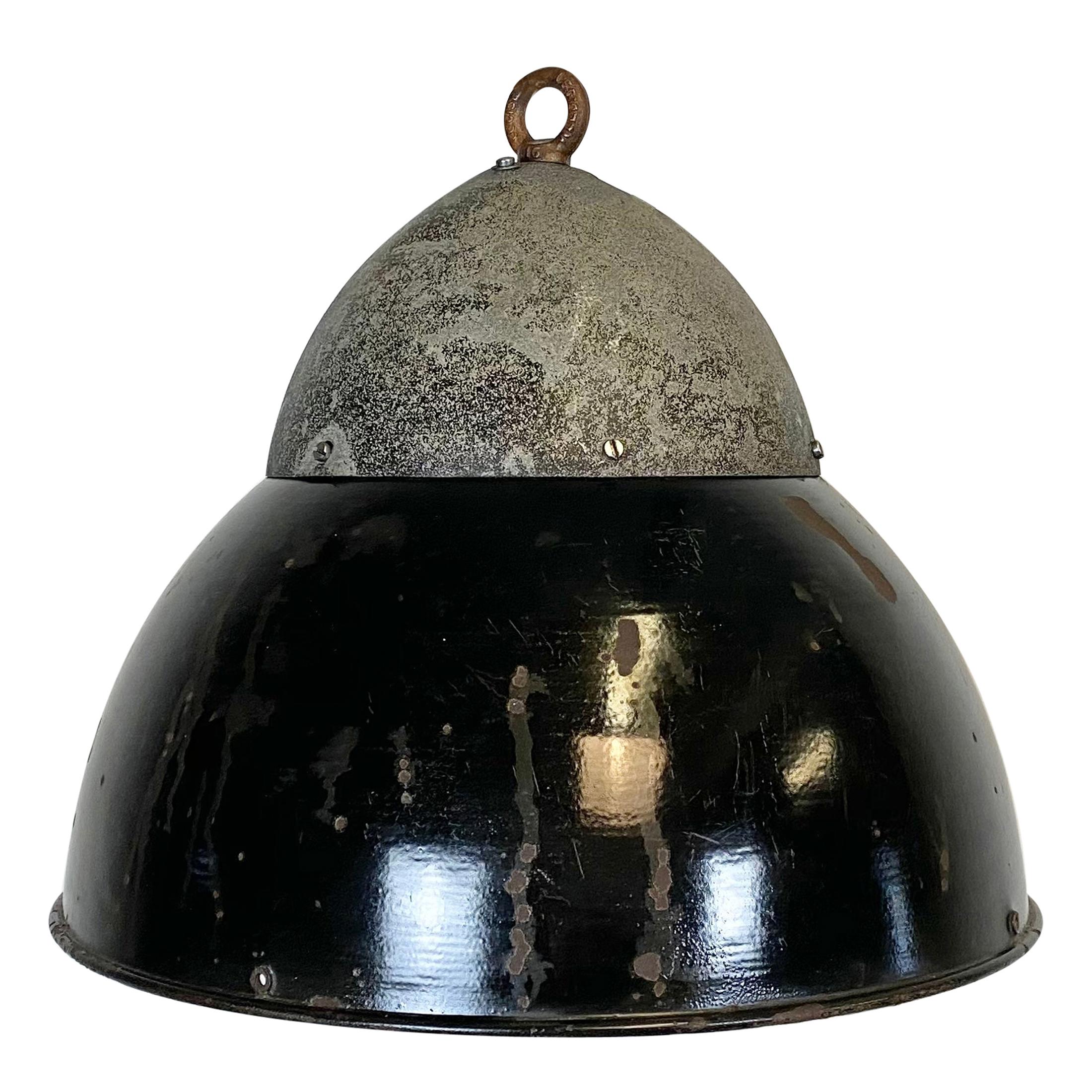 Lampe suspendue vintage émaillée noire, années 1930