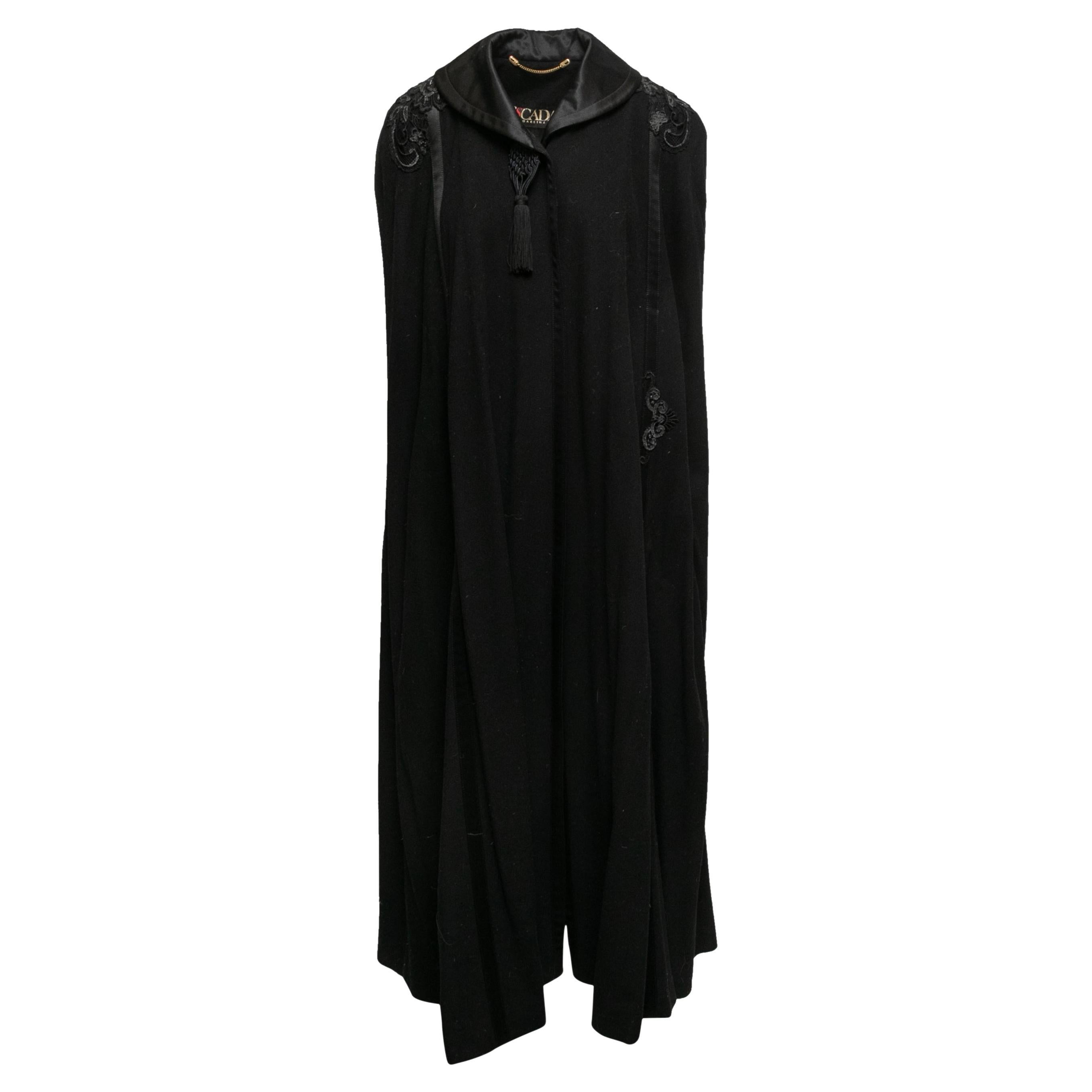 Vintage Black Escada Long Wool Cape Size O/S For Sale