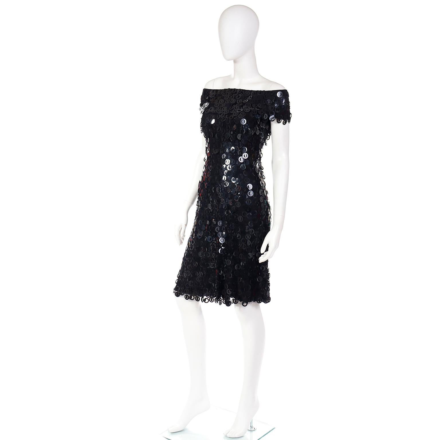 Women's Vintage Black Evening Dress With Large Teardrop & Circle Paillettes For Sale