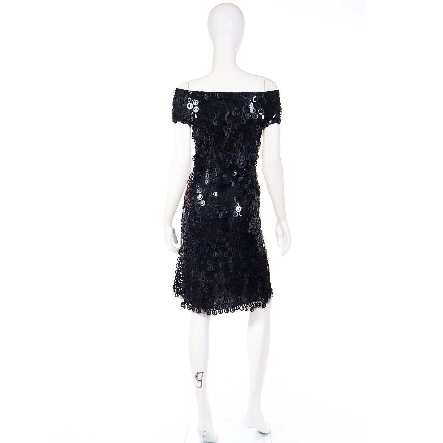 Vintage Black Evening Dress With Large Teardrop & Circle Paillettes For Sale 1