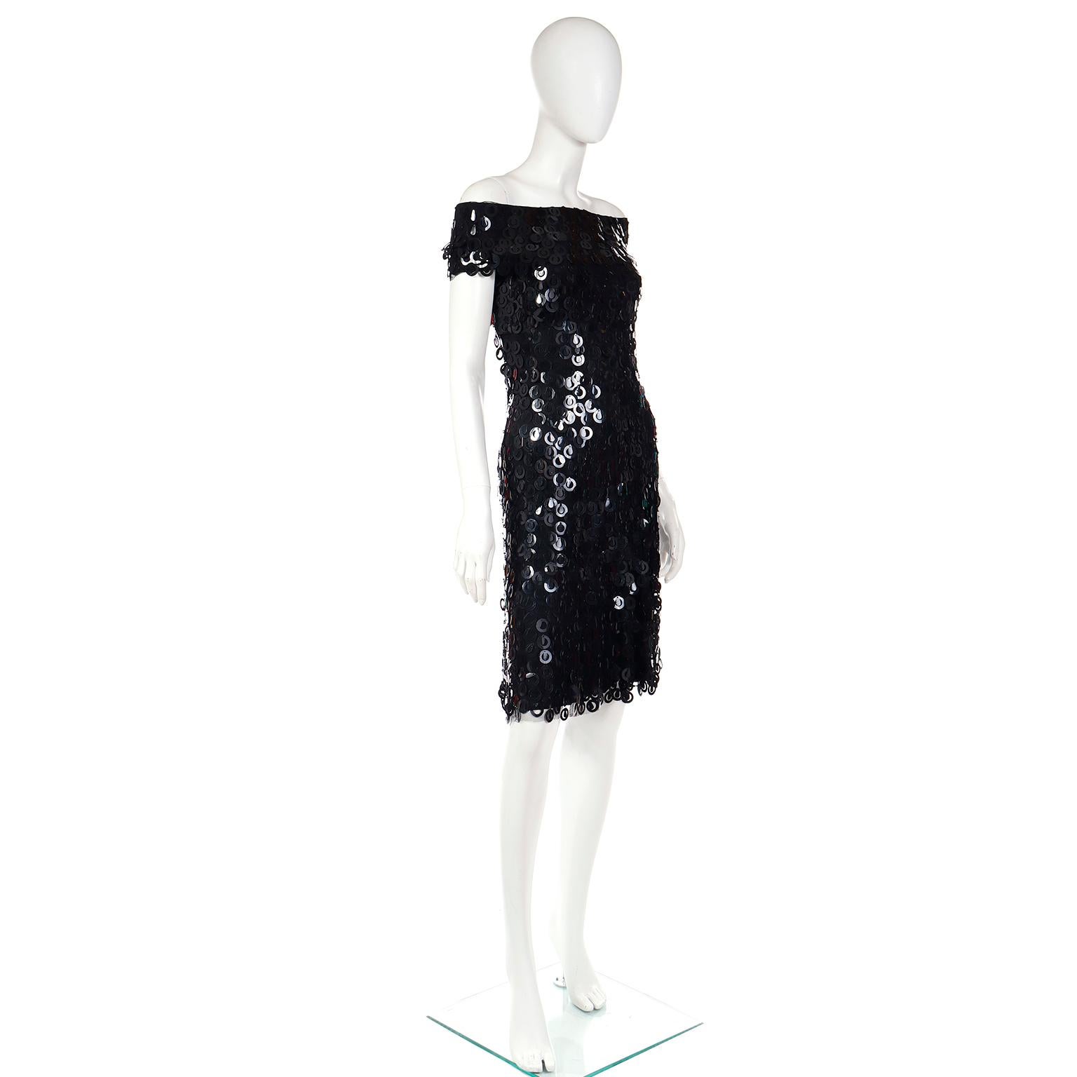Vintage Black Evening Dress With Large Teardrop & Circle Paillettes For Sale 2