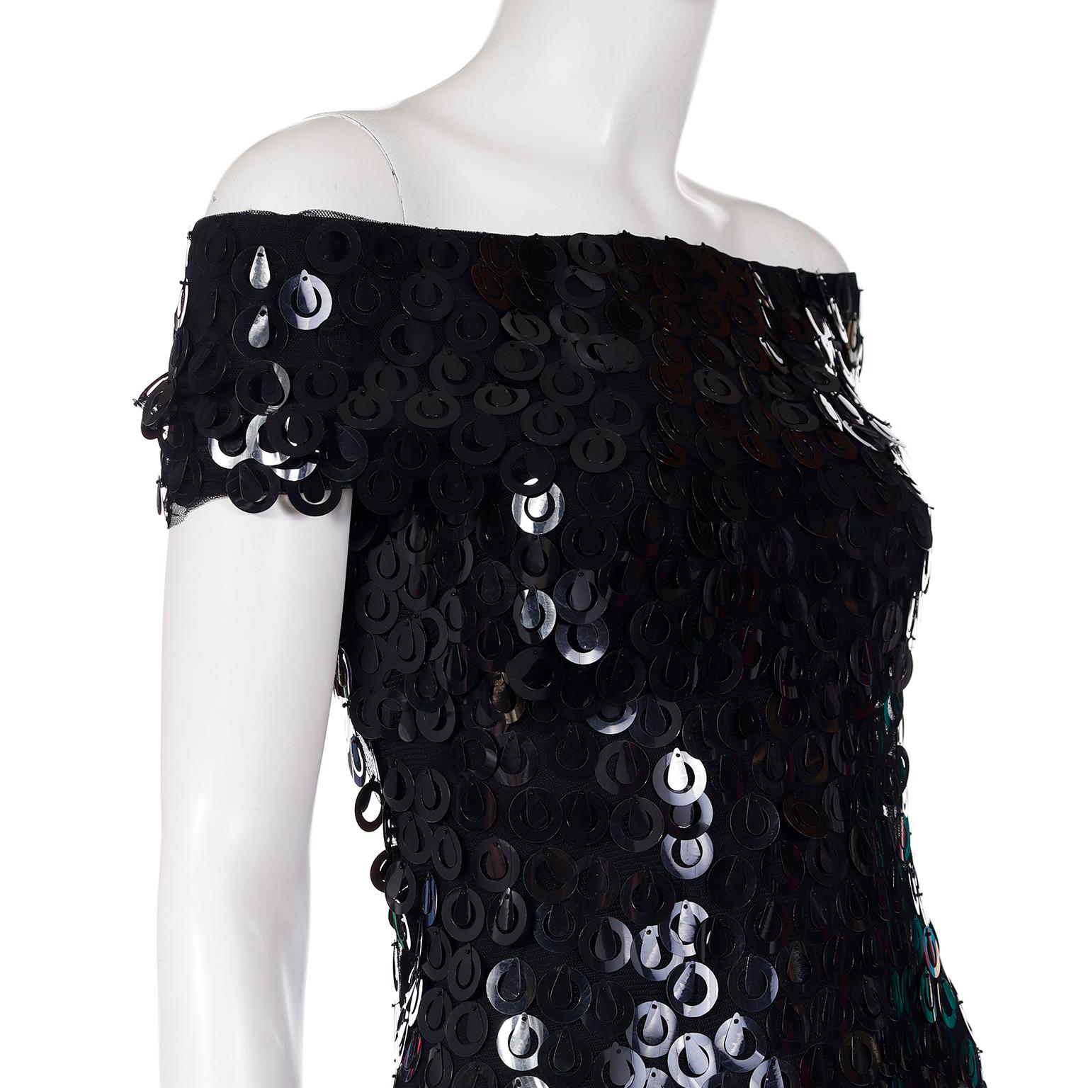 Vintage Black Evening Dress With Large Teardrop & Circle Paillettes For Sale 3