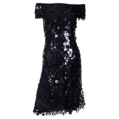 Vintage Black Evening Dress With Large Teardrop & Circle Paillettes