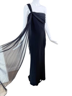 Vintage Black Evening Gown Maxi Dress w. Silk Sash