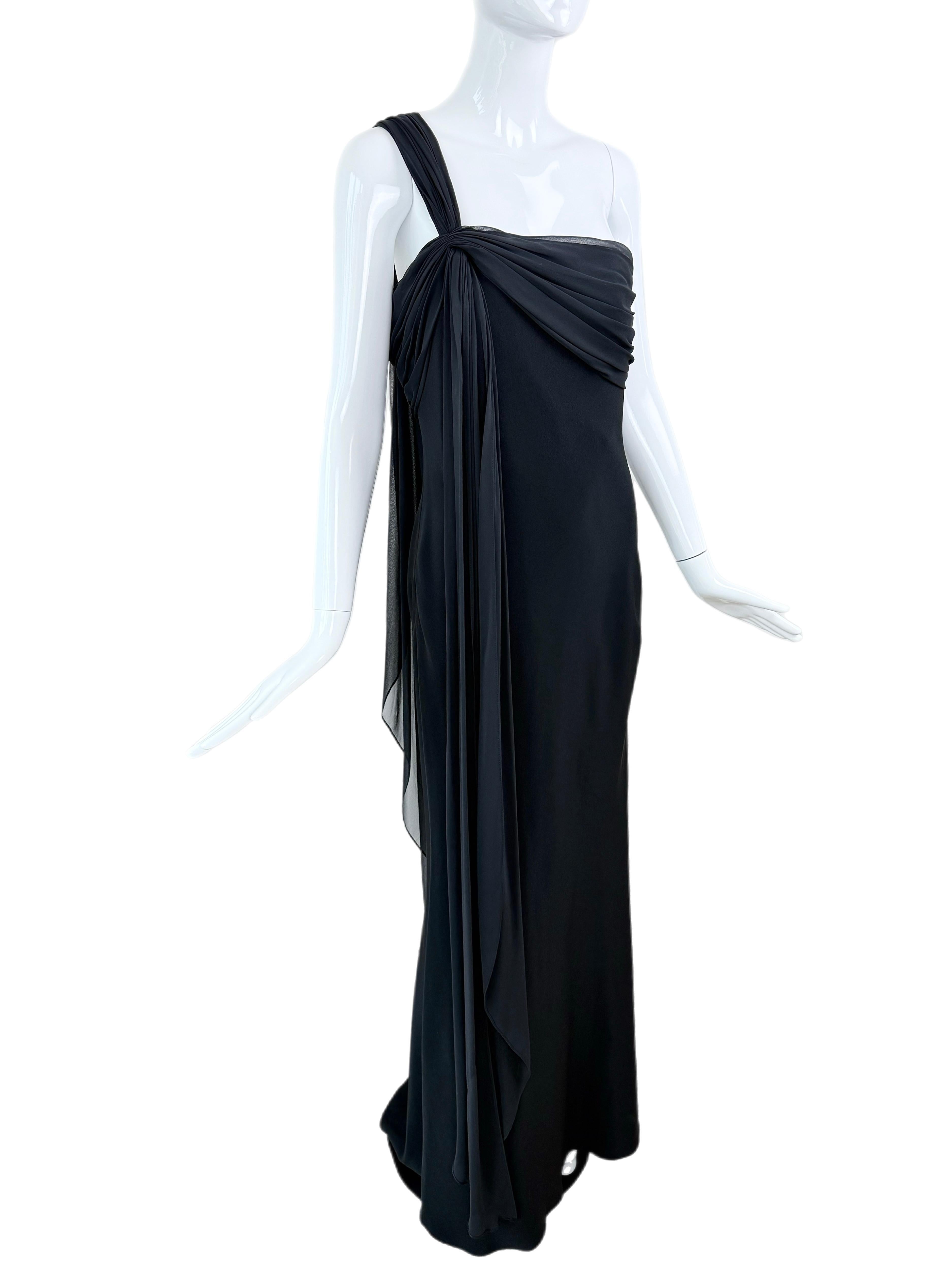 Vestido de noche negro vintage Maxi Vestido con. Faja de seda Negro en venta