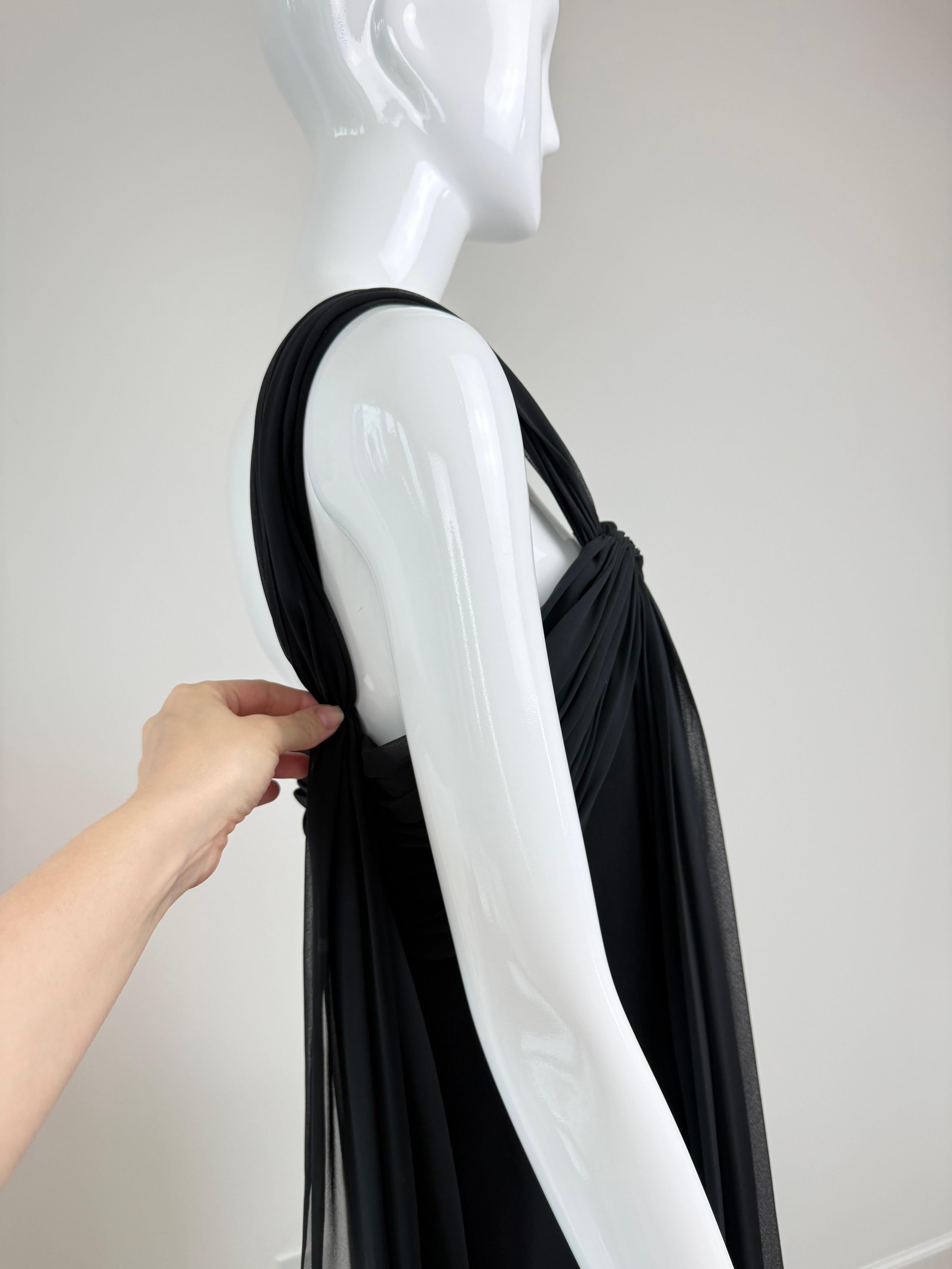 De las mujeres Vestido de noche negro vintage Maxi Vestido con. Faja de seda en venta
