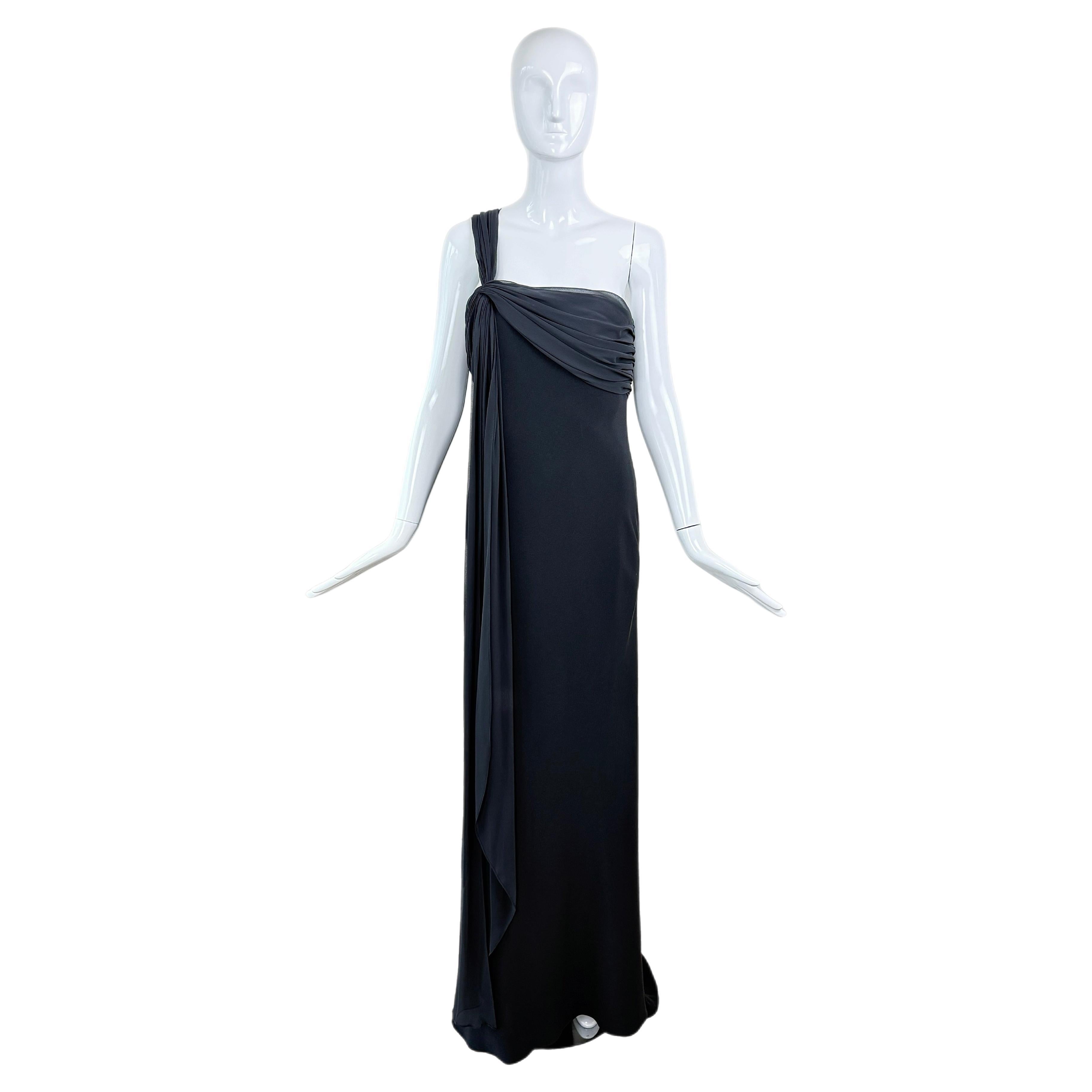 Vestido de noche negro vintage Maxi Vestido con. Faja de seda