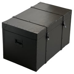 Antique black ex military trunk, solid stylish bench with lockable storage