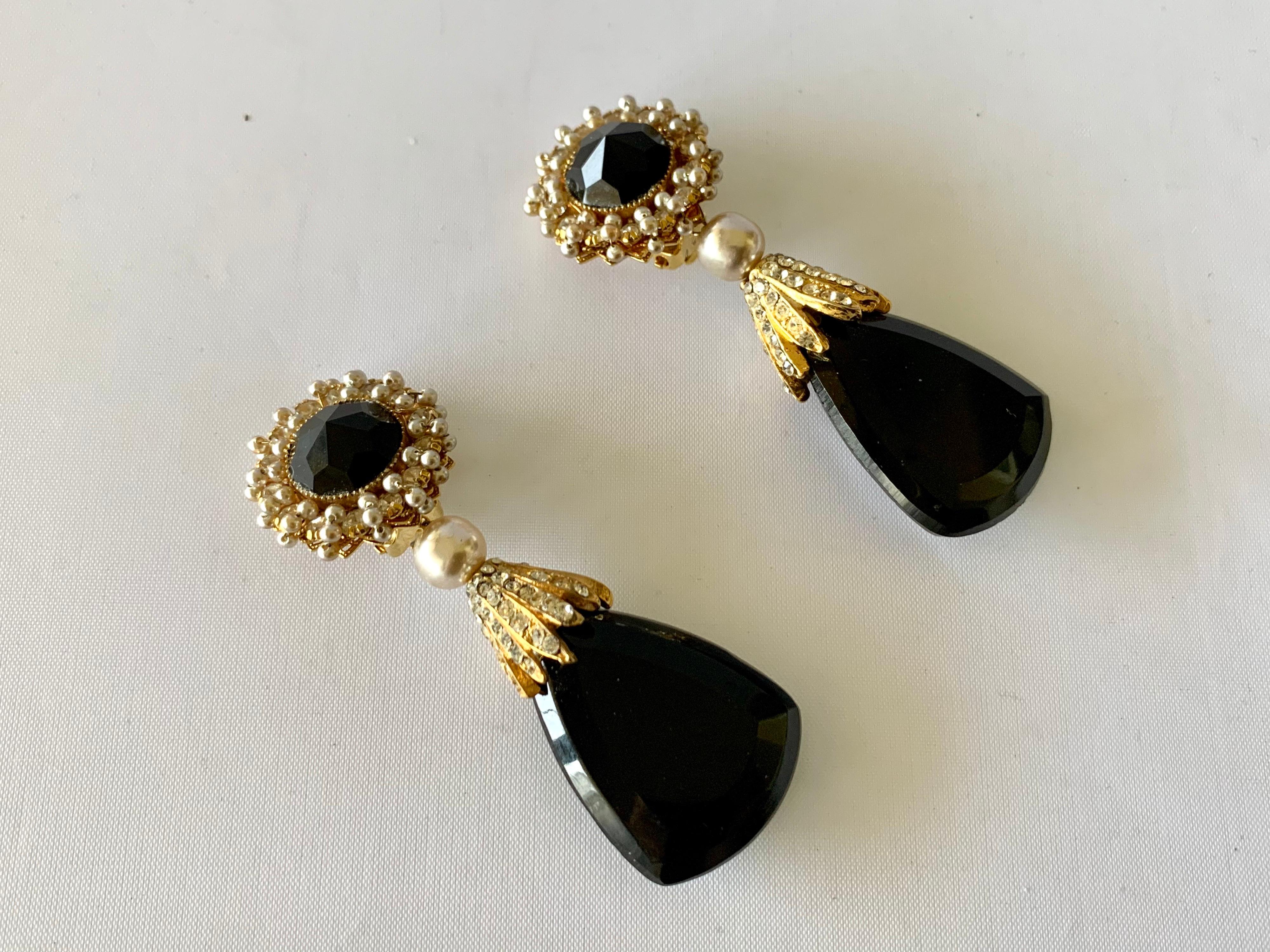 Bead Vintage Black Faux Pearl Drop Earrings 