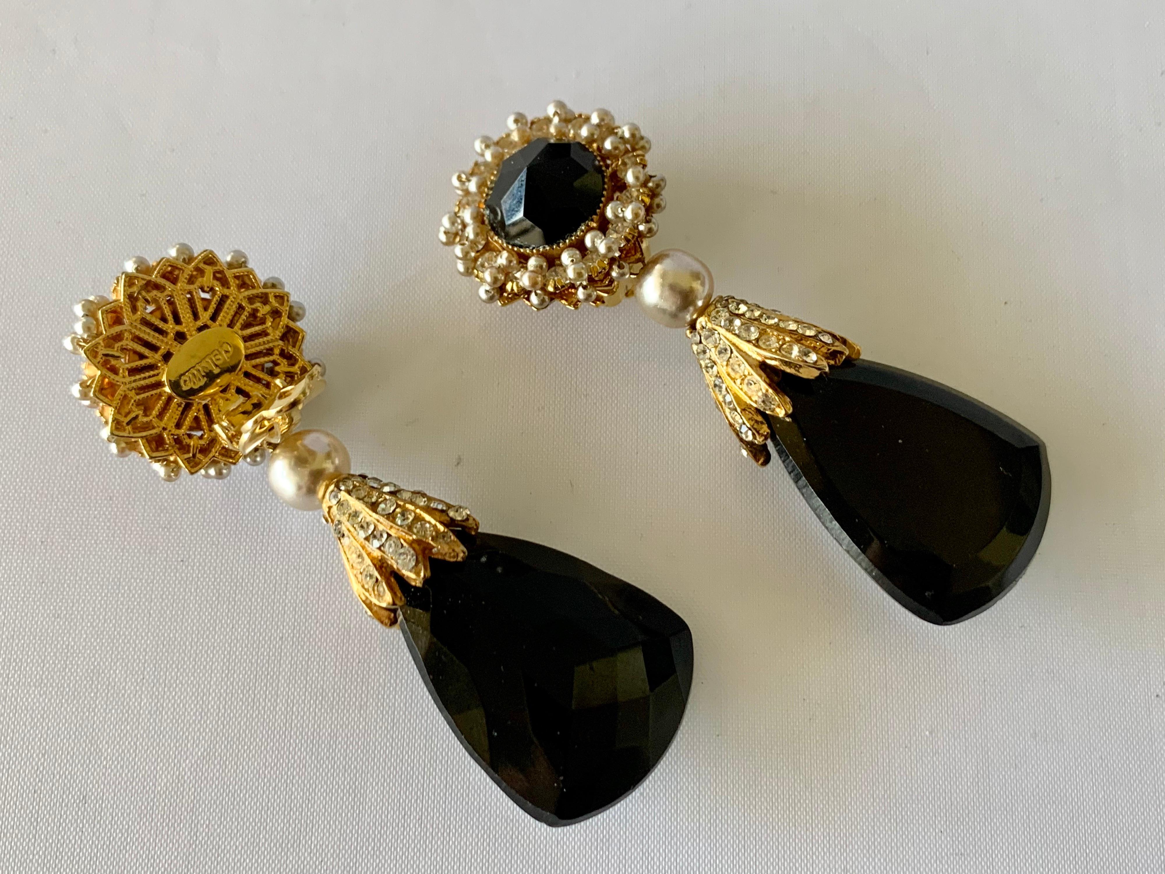Vintage Black Faux Pearl Drop Earrings  1