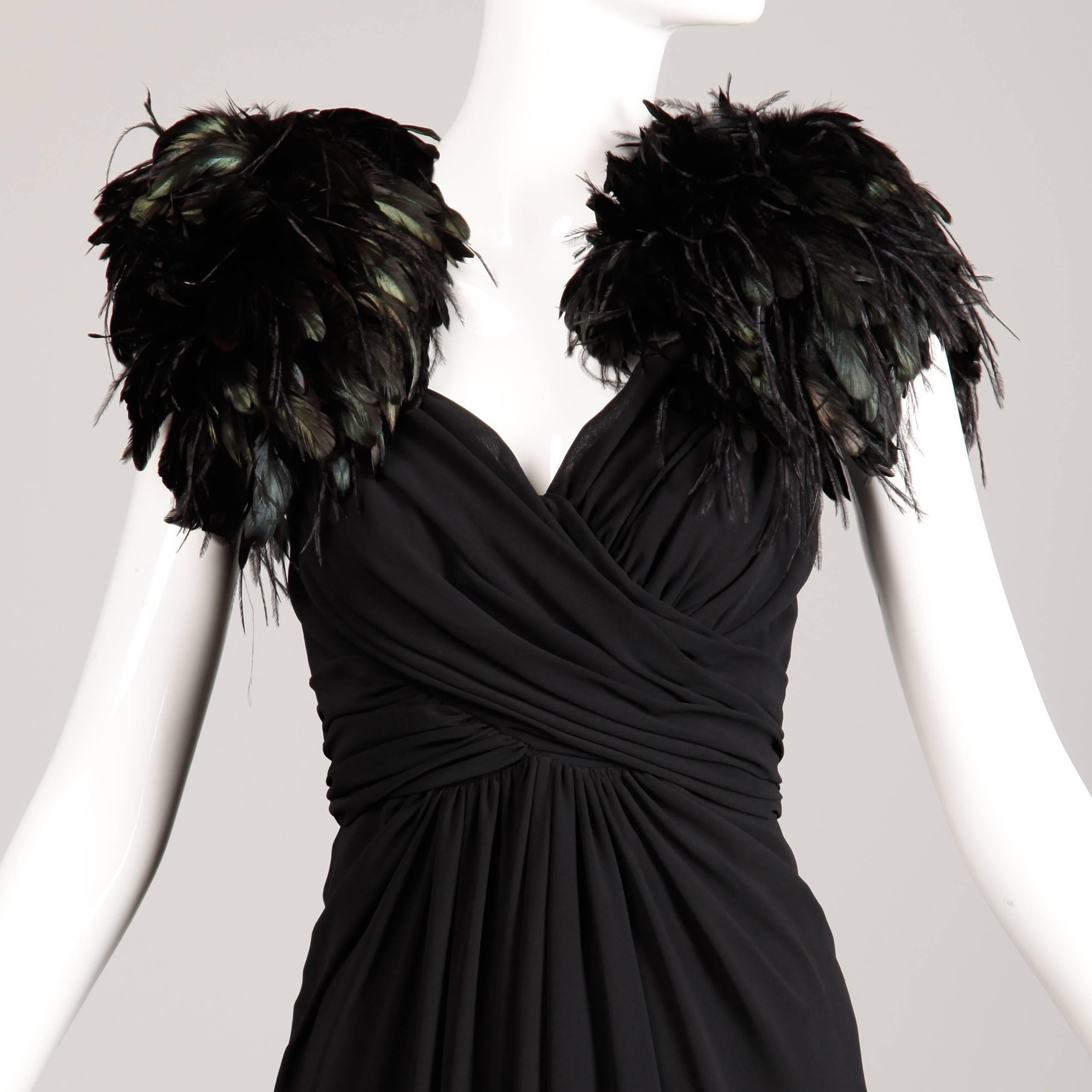 black gown with feathers