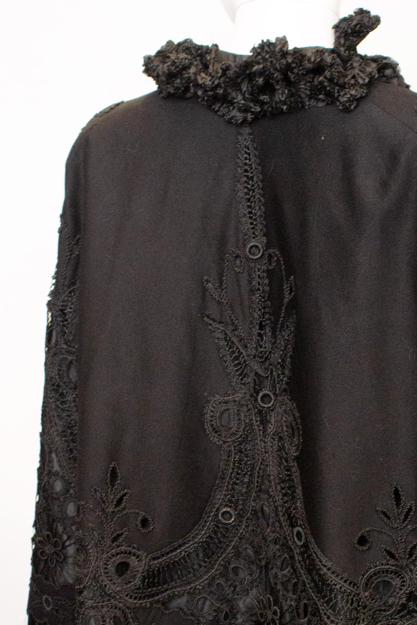 Vintage Black Felt Cape with Embroidery Detail. 2
