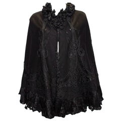 Vintage Black Felt Cape with Embroidery Detail.