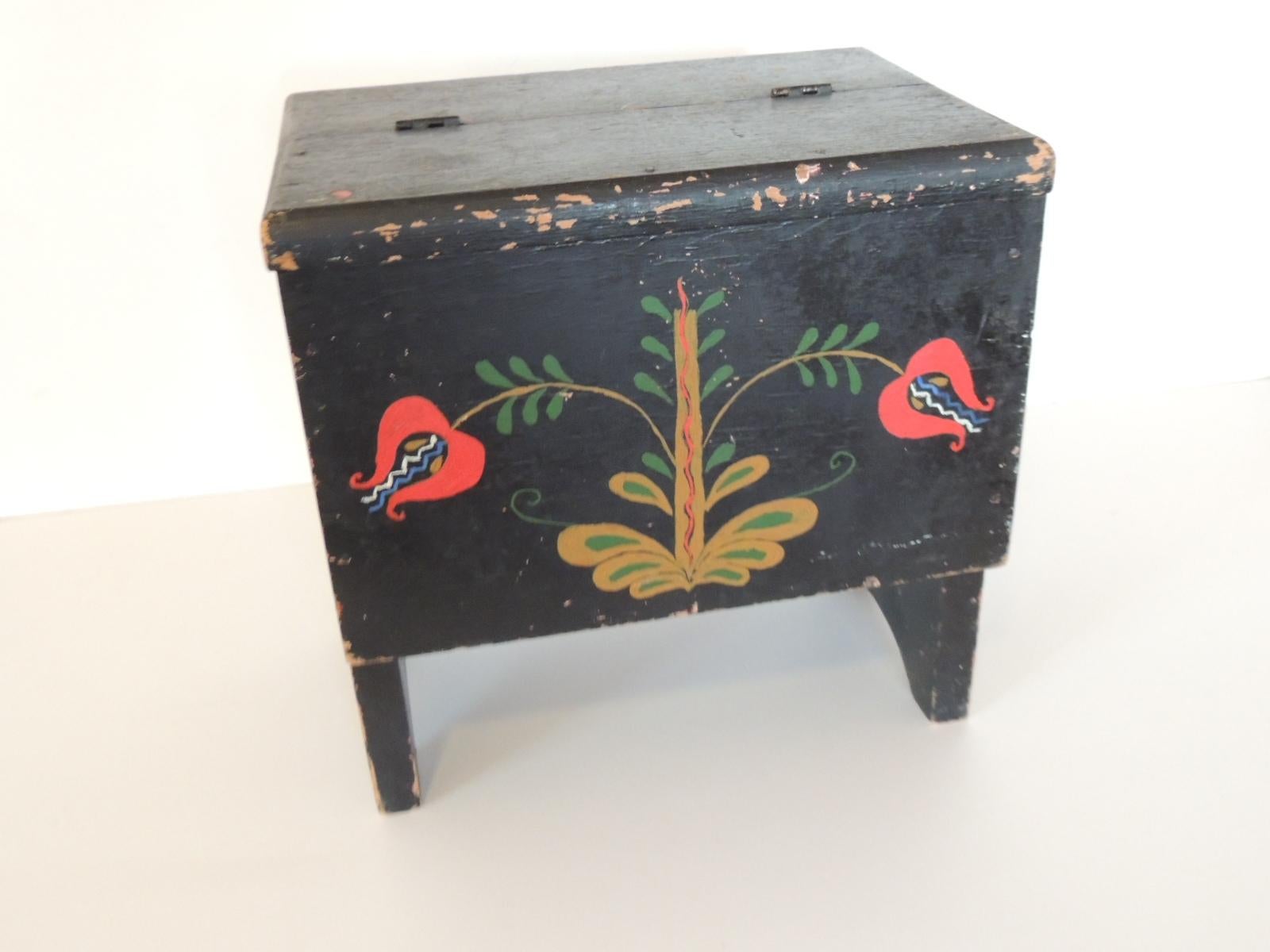 Hand-Crafted Vintage Black Folk Art Style Shoe Shine Box/Kit