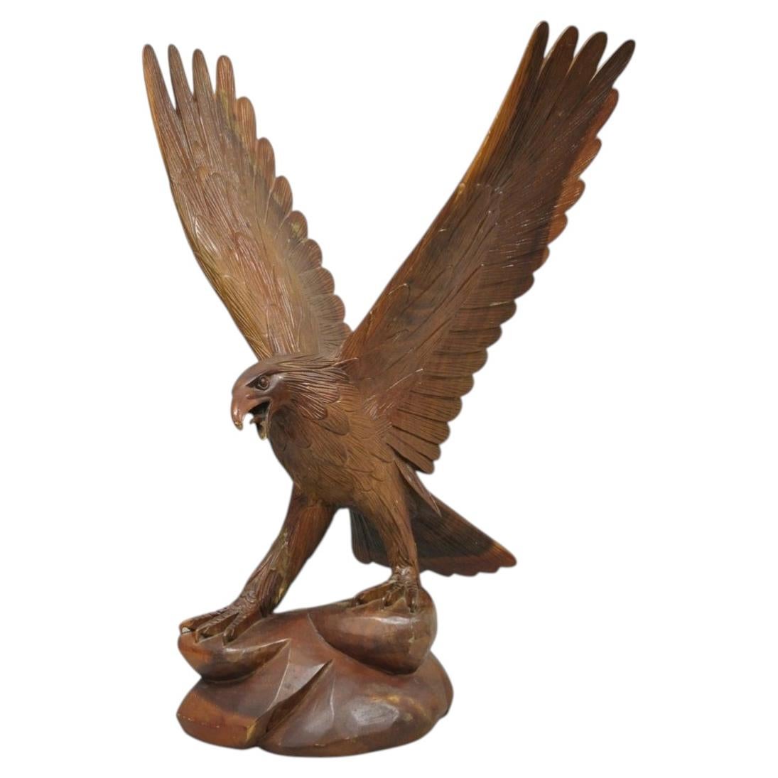 Vintage Black Forest 24" Hand Carved Wood Bald Eagle Figure Statue Sculpture